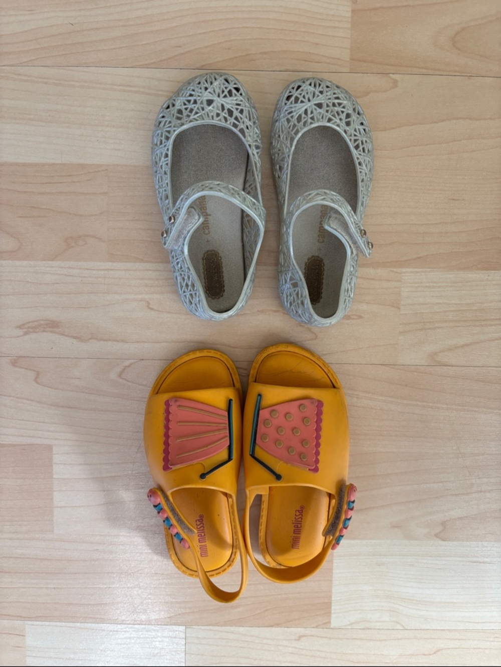 Bundle of Mini Melissa Sandals Size 8 Mary Jane Jelly Flats & Yellow butterfly